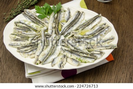 Marinated anchovies in vinegar and olive oil