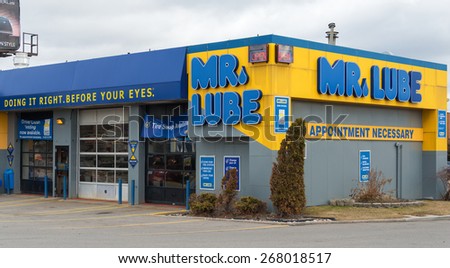 TORONTO,CANADA-APRIL 4,2015: Mr. Lube is a Canadian chain of automotive service centres. It was founded in 1976 by Clifford Giese. Mr. Lube is the largest quick oil chain in Canada.