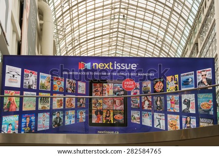 TORONTO,CANADA-MAY 15,2015:The Next Issue platform is a subscription digital magazine service that serves up a newsstand chock full of your favourite titles capturing the best of print