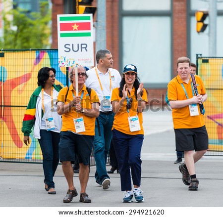 TORONTO,CANADA-JULY 8,2015:Toronto PanAm Games: Welcoming ceremony to the Suriname delegation into the Athletes\' Village
