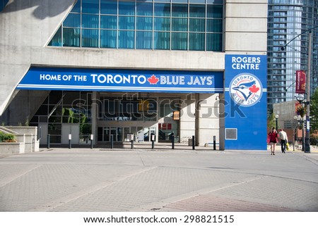 TORONTO,CANADA-JUNE 15,2015:Outside the Rogers Centre before a Blue Jays baseball game  in Toronto, Canada. The Blue Jays were founded Toronto in 1977, initially owned by the Labatt Brewing Company.