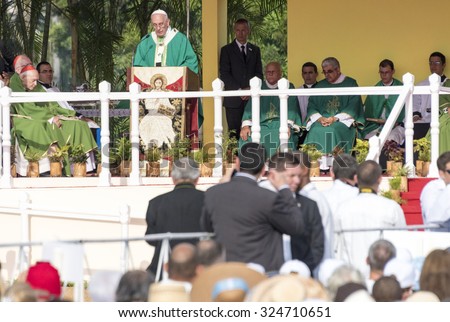 HAVANA,CUBA-SEPTEMBER 20,2015: Scenes of Pope Francis visit to Havana, specifically the historic Catholic Mass held in the Revolution Square in the morning.