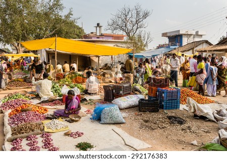 KANHA, INDIA - FEBRUARY 04:  local food market on February, 04 in village of Kanha.