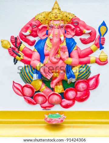 Indian or Hindu God Named Trimukha Ganapati at Wat Saman, Chacho