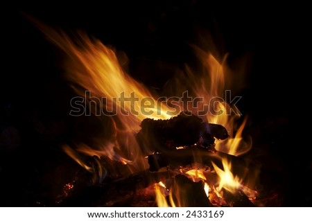 Camping fire on the black background