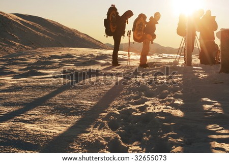 Hike in winter mountains