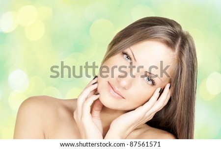close up portrait of a young beautiful woman with health skin on face