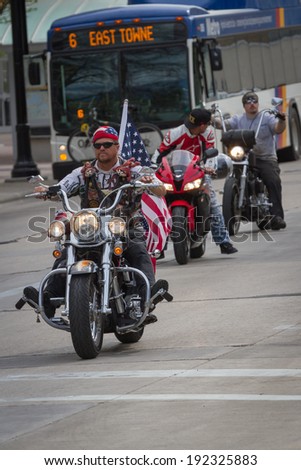 Madison, Wisconsin - May 10 : Motorcycle rally in the state capitol of Wisconsin for \