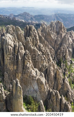 aerial view of the granite formations in the  black hills