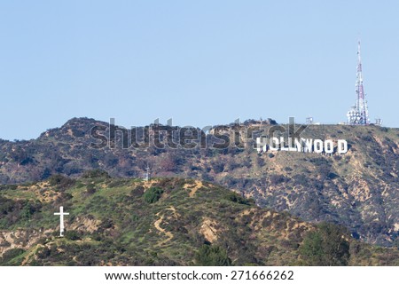Hollywood, California - February 08 :View of the Hollywood sign from the Hollywood and Highland Center, February 08 2015 in  Hollywood, California.