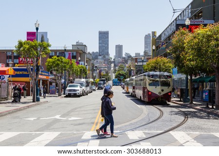 San Francisco, California - May 11 : Busy lifestyle in San Francisco commuters and tourists and public transportation, May 11 2015 San Francisco, California.