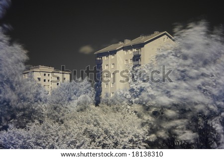 Infra red photo of city scape and park