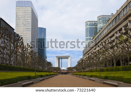 Skyscrapers in famous financial and business district of Paris - La Defense.