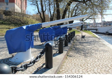 STOCKHOLM, SWEDEN - MAY 5: Guns used for royal salutes on the island Skeppsholmen shown on May 5, 2013 in Stockholm.