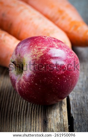 Organic Food. Row carrot and apple