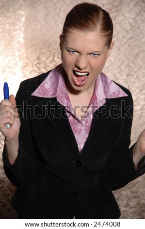 Screaming woman with soft-tip pen
