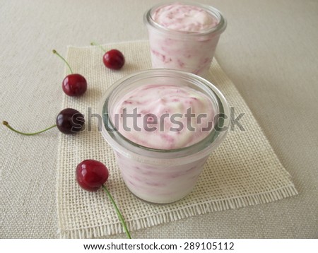Frozen yogurt with cherries