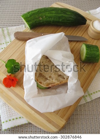 Cucumber sandwich in greaseproof paper