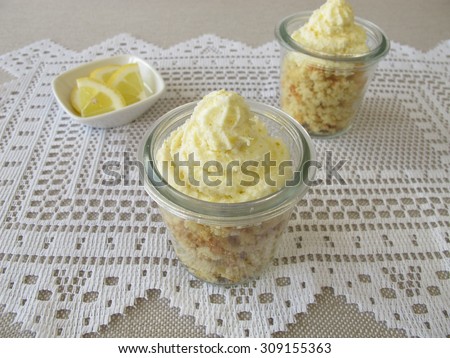 Cake dessert with lemon cream topping
