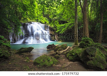 Waterfall in deep forest in national park in Thailand