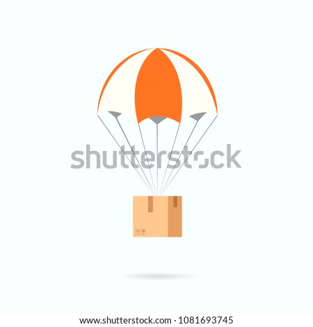 Parachute with box. Delivery clipart isolated on white background