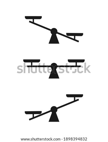 Uneven balance scale silhouette icon set. Clipart image isolated on white background.