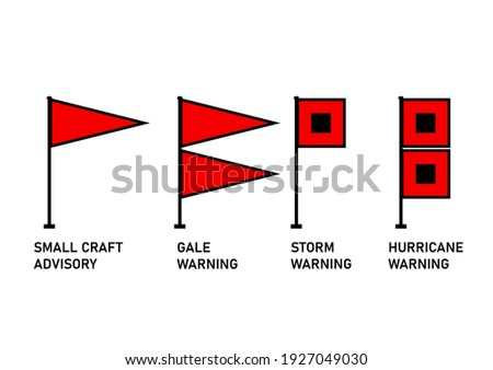 Hurricane warning flag icon set. Clipart image isolated on white background.