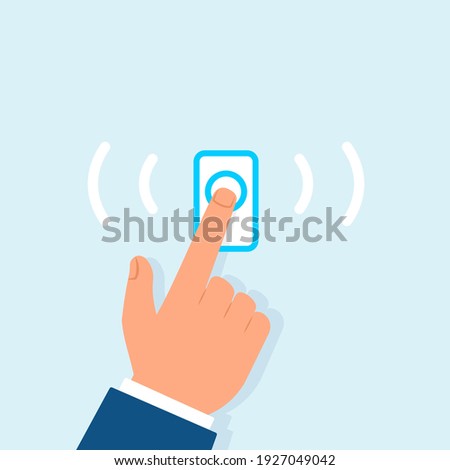 Hand ringing doorbell illustration. Clipart image.