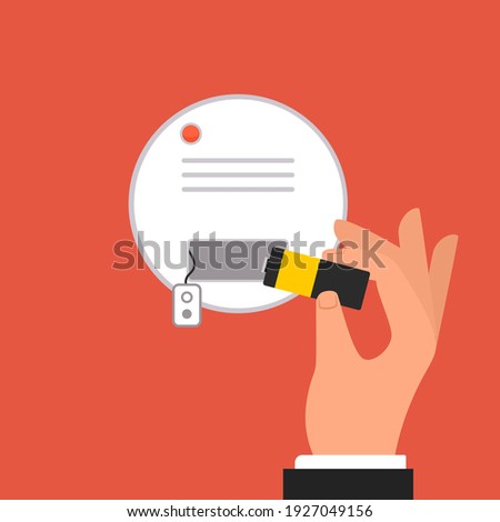 Smoke detector battery replace illustration. Clipart image.