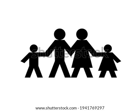 Family paper doll chain silhouette. Clipart image isolated on white background