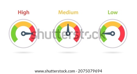 High Medium Low priority dial icon set. Clipart image isolated on white background
