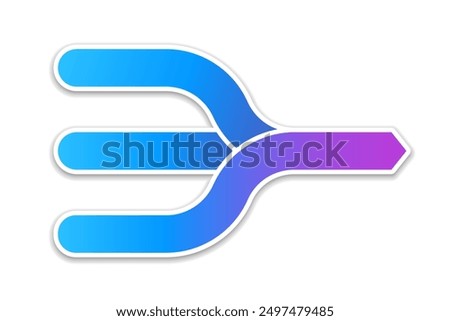 Three arrows merging blue gradient icon. Clipart image isolated on white background