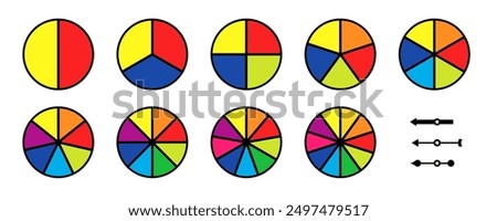 2-10 section Blank Spinning Wheel Template colourful set. Clipart image isolated on white background