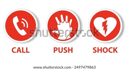 Call Push Shock Chain of Survival icon set. Clipart image isolated on white background