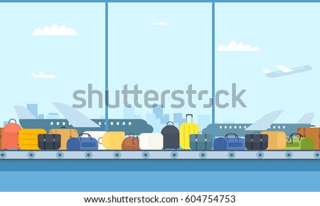 Airport luggage conveyor belt. Cartoon image