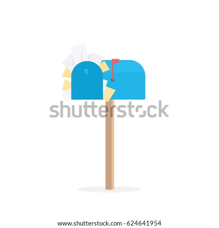 full blue mailbox. cartoon vector illustration