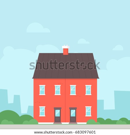 Semi detached counsil house. English house clipart