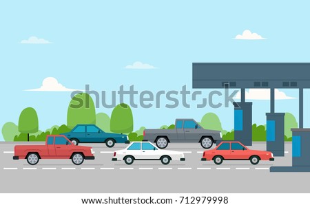 toll plaza with cars. Vector illustration isolated on white background