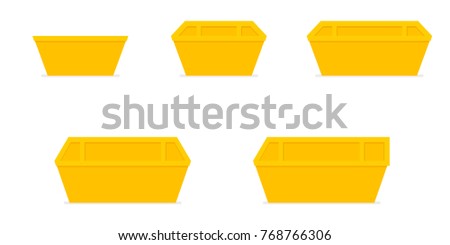 Yellow waste skip bin. Icon set. Vector image isolated on white background