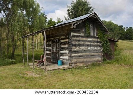 Front porch of rustic cabin in Virginia