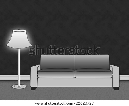 Sofa and lamp in living area with blank wall background