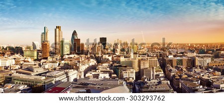 City of London the leading centres of global finance. This view includes Tower 42, Gherkin,Willis Building, Stock Exchange Tower, Lloyd`s of London, Tower Bridge and Canary Wharf at the background.