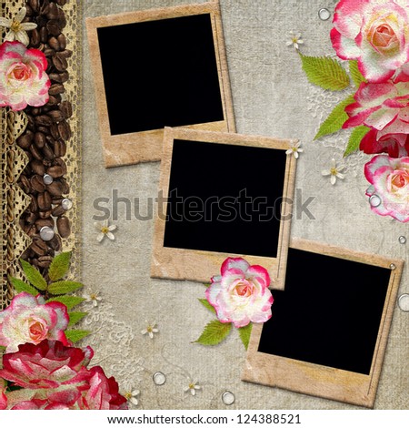 Album cover with flowers,  frames, lace  and coffee been