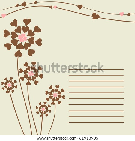 Invitation card for marriage or Valentine Day with flowers from hearts