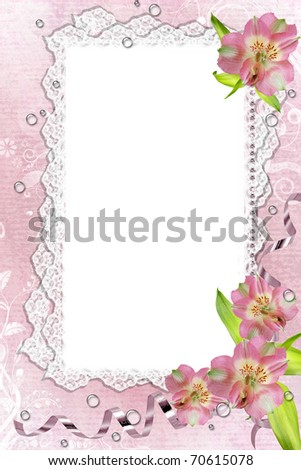 Illustration and image composition of pink orchids and lace frame