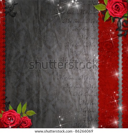 Card for congratulation or invitation with  red roses