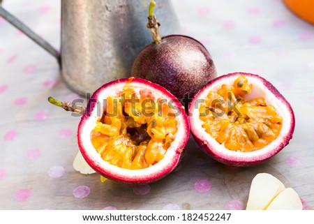 fresh cut passion fruit on the table