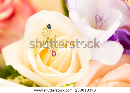 diamond ring on pastel rose