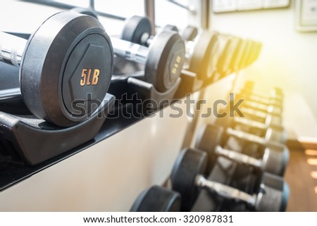 weight dumbbells on rack in fitness room