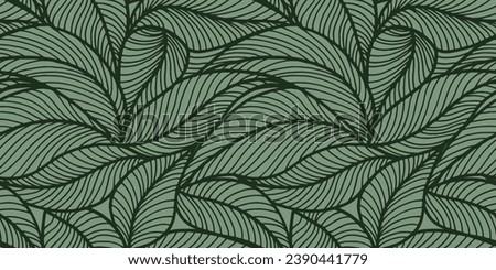 Abstract outlined leaves seamless pattern. Tea or banana leaf line art. Hand drawn outline design for fabric , print, cover, banner and invitation. Luxury minimal style wallpaper with botanical leaves